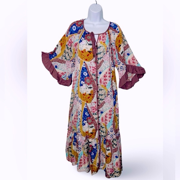 Easel Maxi Dress Boho Chic Patchwork Kaftan Size Small - Picture 2 of 5